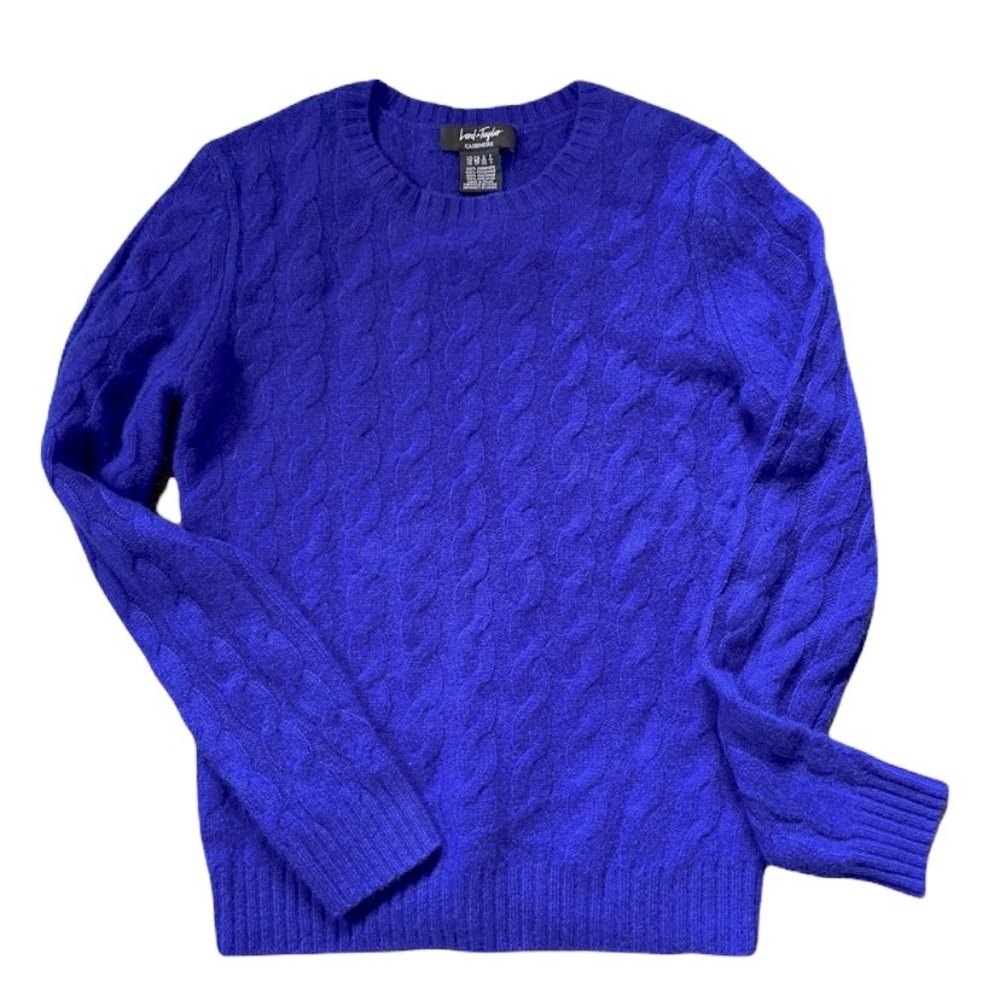 Lord & Taylor Royal Blue Cable Knit Crewneck Sweater